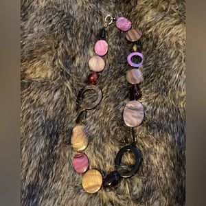 Silver and glass necklace, beautiful weight, purple tones short length